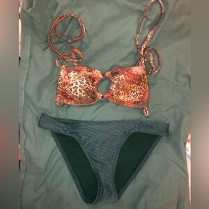 Leopard Print and Green Bikini Set